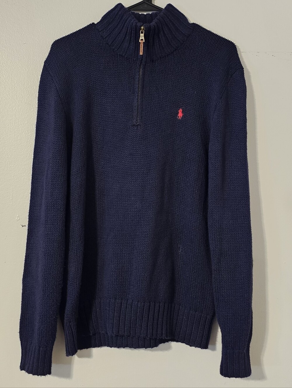 Polo by Ralph Lauren Navy Quarter-Zip Sweater with Red Pony Logo Mens Size Small